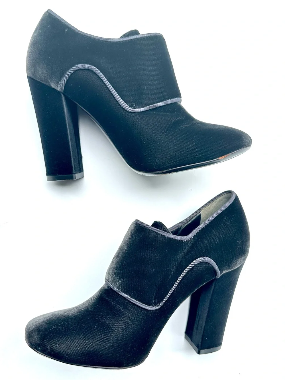 Tory Burch Carley Velvet Booties Gray Grigio Block Heel Double Monk Buckle Shoes